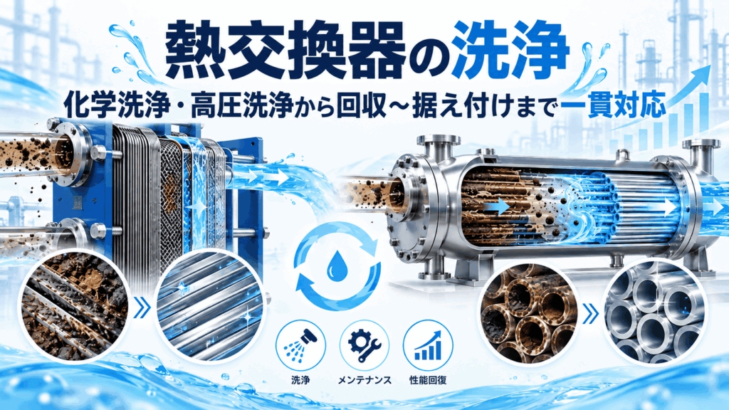 熱交換器の洗浄|化学洗浄・高圧洗浄から回収〜据え付けまで一貫対応